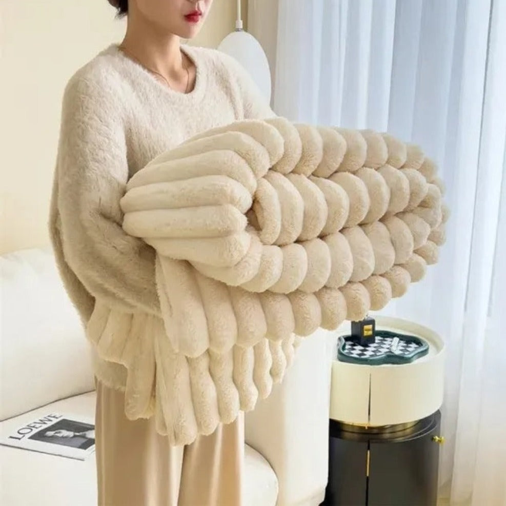 Striped Plush Textured Throw Blanket with Raised Ribbed Stripes | Cloud-Soft Ribbed Stripe Throw | Throw Blankets