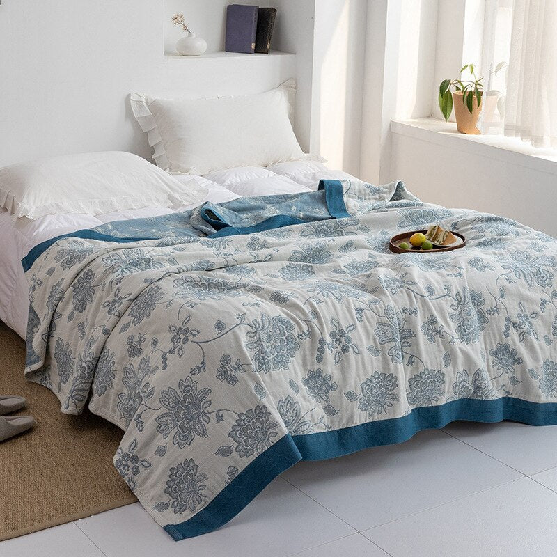 Soft Japanese-Style Cotton Throw Blanket for Beds and Sofas | Anti-Pilling Cotton Comfort All Year | Throw Blankets