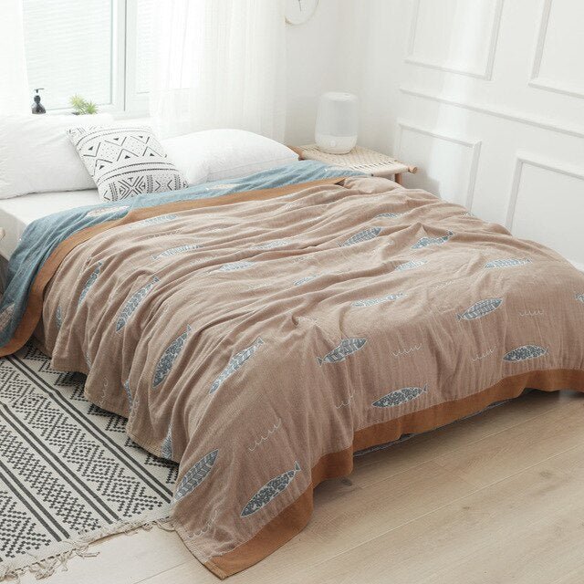 Soft Japanese-Style Cotton Throw Blanket for Beds and Sofas | Anti-Pilling Cotton Comfort All Year | Throw Blankets