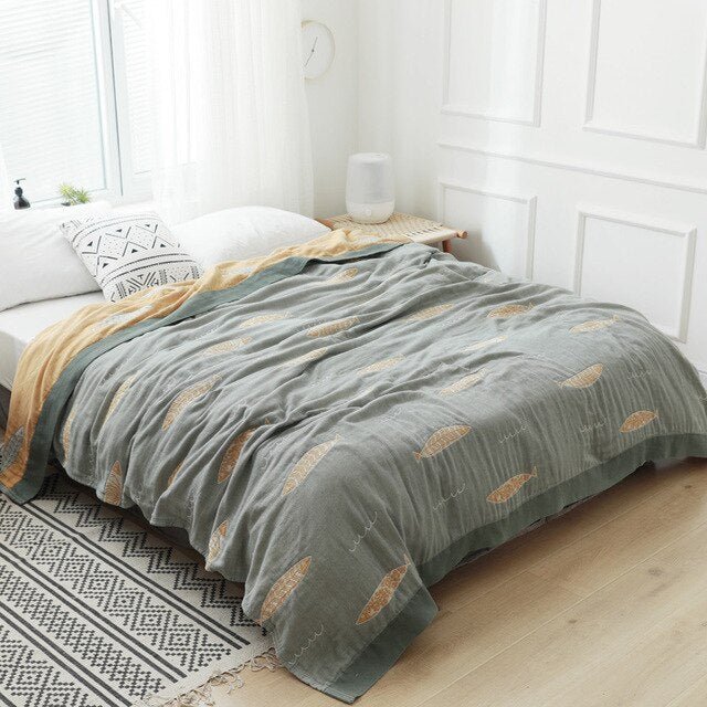 Soft Japanese-Style Cotton Throw Blanket for Beds and Sofas | Anti-Pilling Cotton Comfort All Year | Throw Blankets