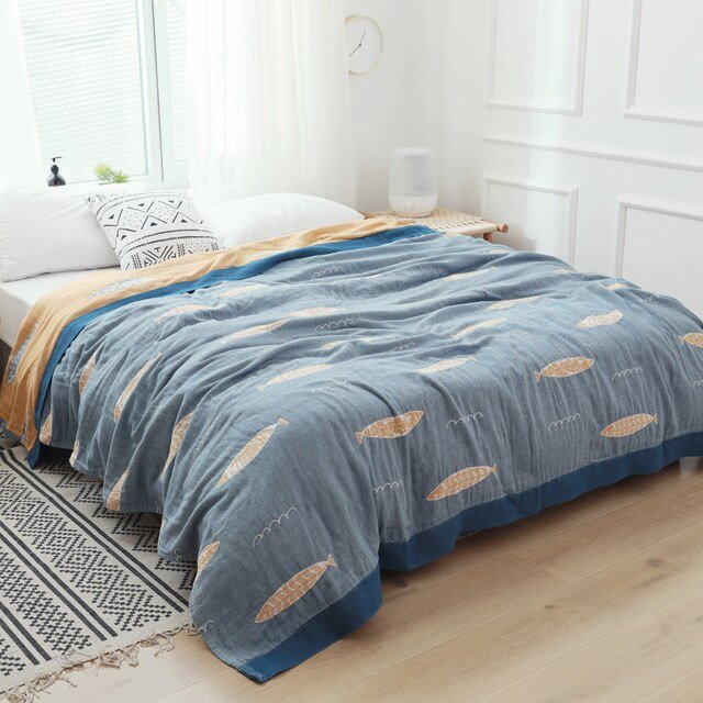 Soft Japanese-Style Cotton Throw Blanket for Beds and Sofas | Anti-Pilling Cotton Comfort All Year | Throw Blankets