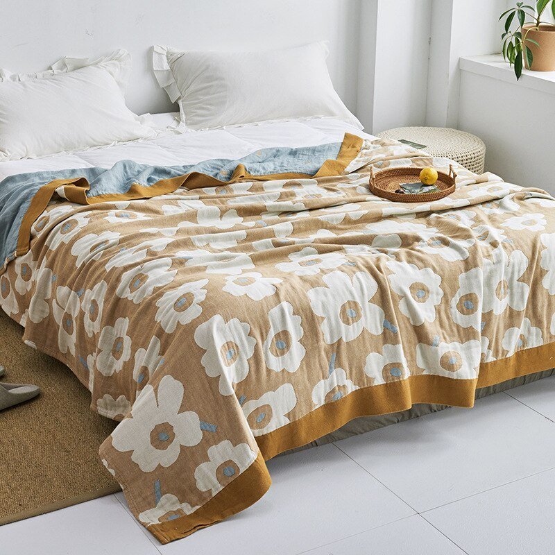 Soft Japanese-Style Cotton Throw Blanket for Beds and Sofas | Anti-Pilling Cotton Comfort All Year | Throw Blankets