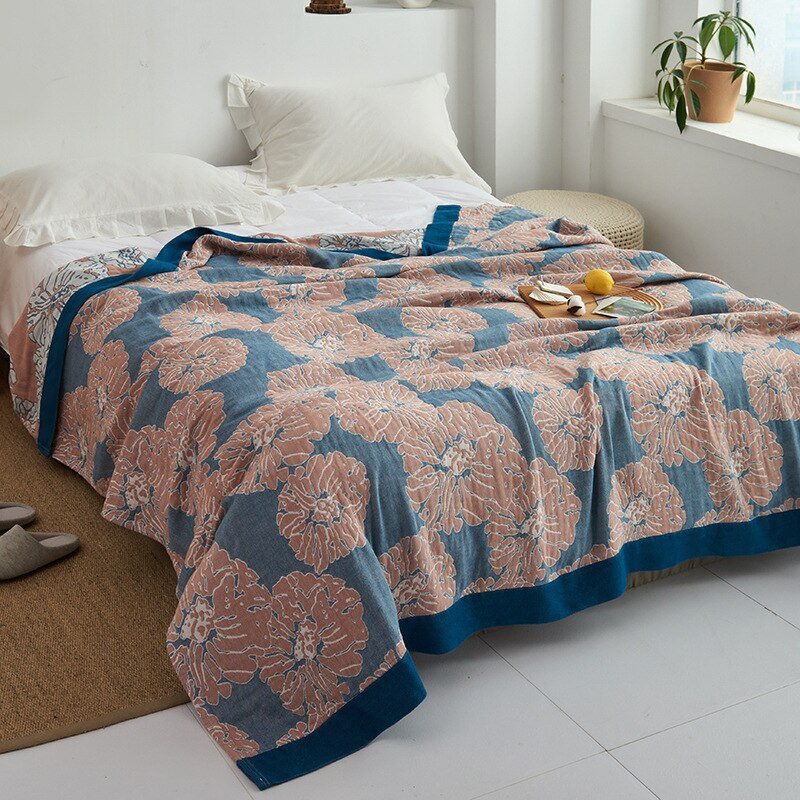 Soft Japanese-Style Cotton Throw Blanket for Beds and Sofas | Anti-Pilling Cotton Comfort All Year | Throw Blankets