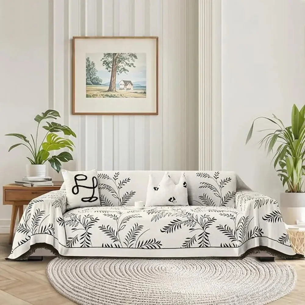 Four-Season Chenille Jacquard Leaf Couch Cover and Floor Throw | Leaf Jacquard Cover for Any Season | Throw Blankets