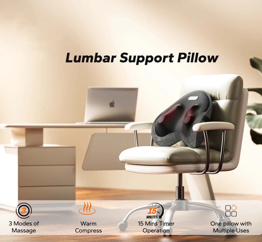 Shiatsu Lumbar Massage Pillow with Heat and Washable Cover | Warming Kneading for Your Lower Back | Massage Pillows