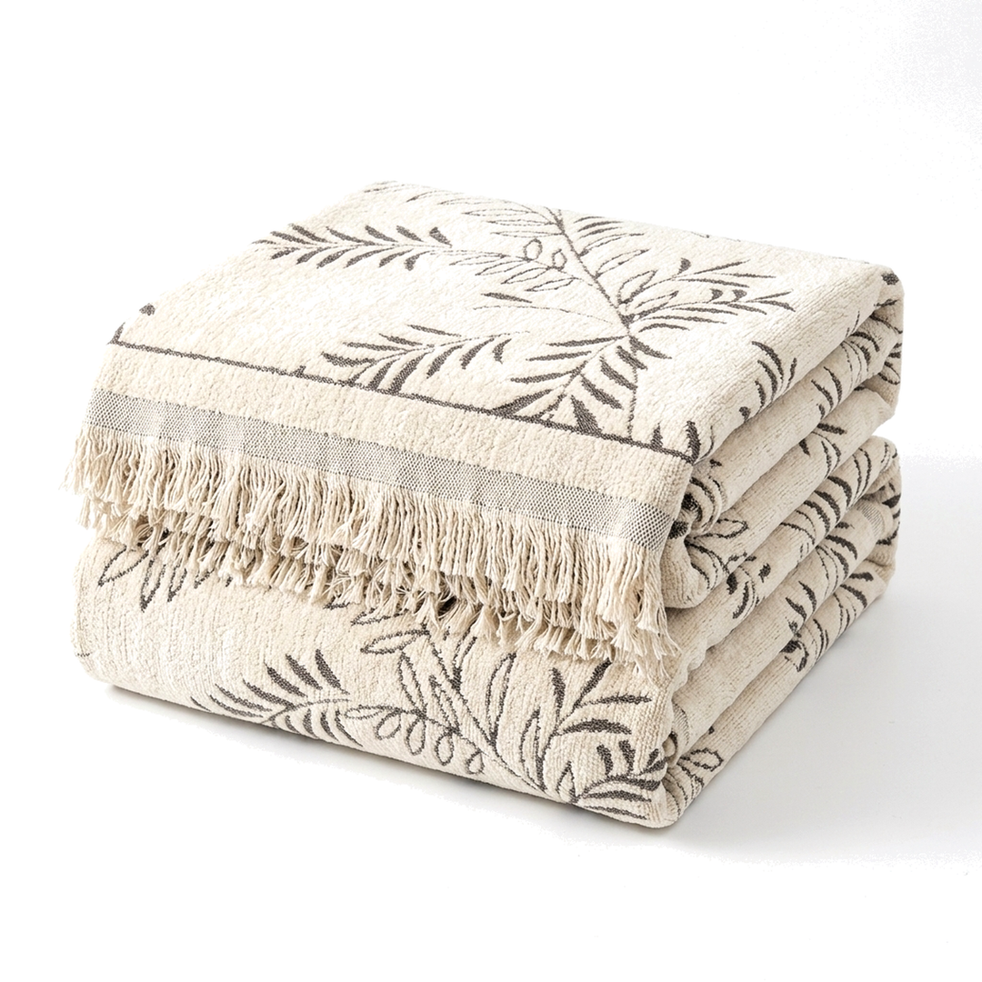 Four-Season Chenille Jacquard Leaf Couch Cover and Floor Throw | Leaf Jacquard Cover for Any Season | Throw Blankets