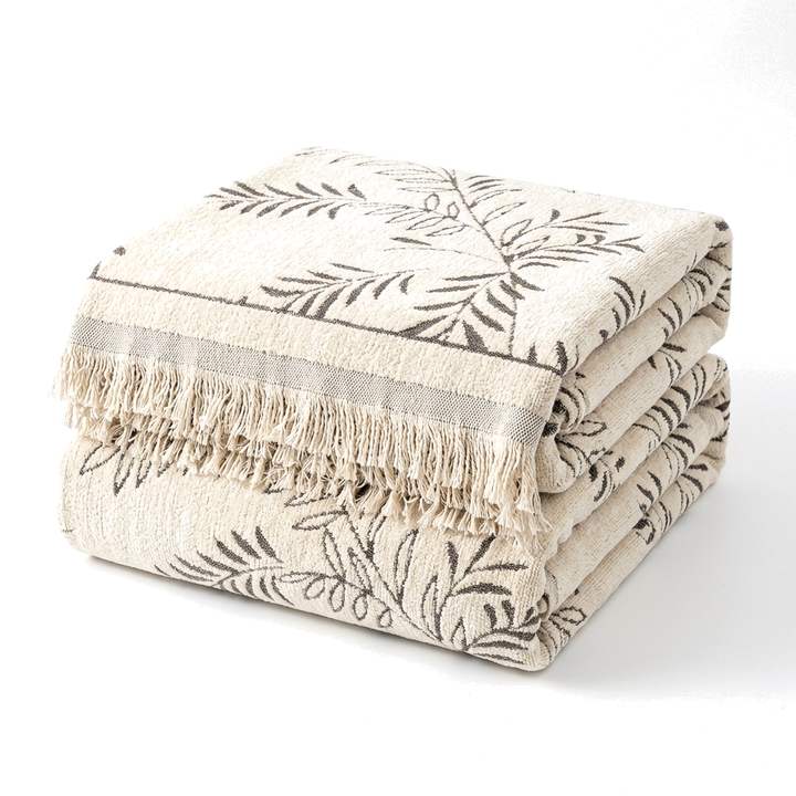 Four-Season Chenille Jacquard Leaf Couch Cover and Floor Throw | Leaf Jacquard Cover for Any Season | Throw Blankets