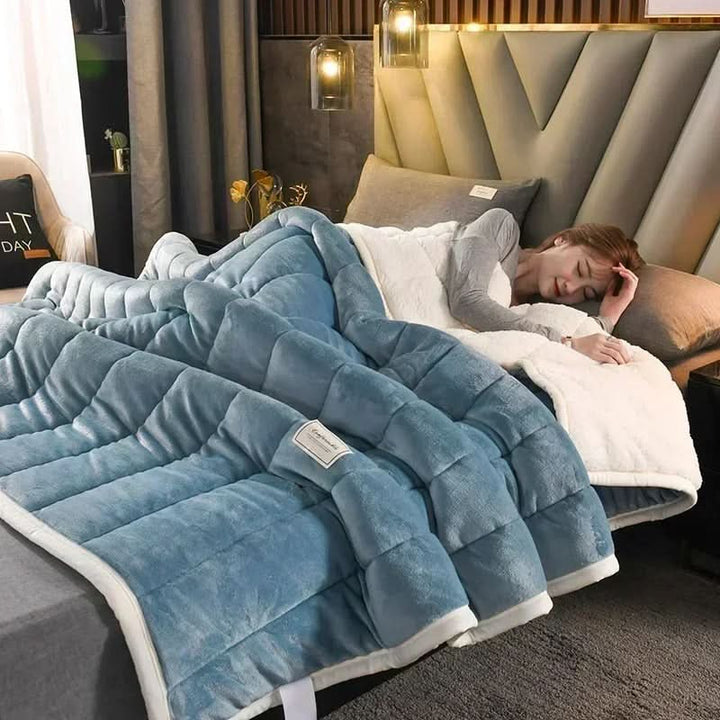 Thick Flannel and Coral Fleece Blanket for Winter, Multi-Layered Soft Throw | Thick Coral Fleece for Cold Nights | Throw Blankets
