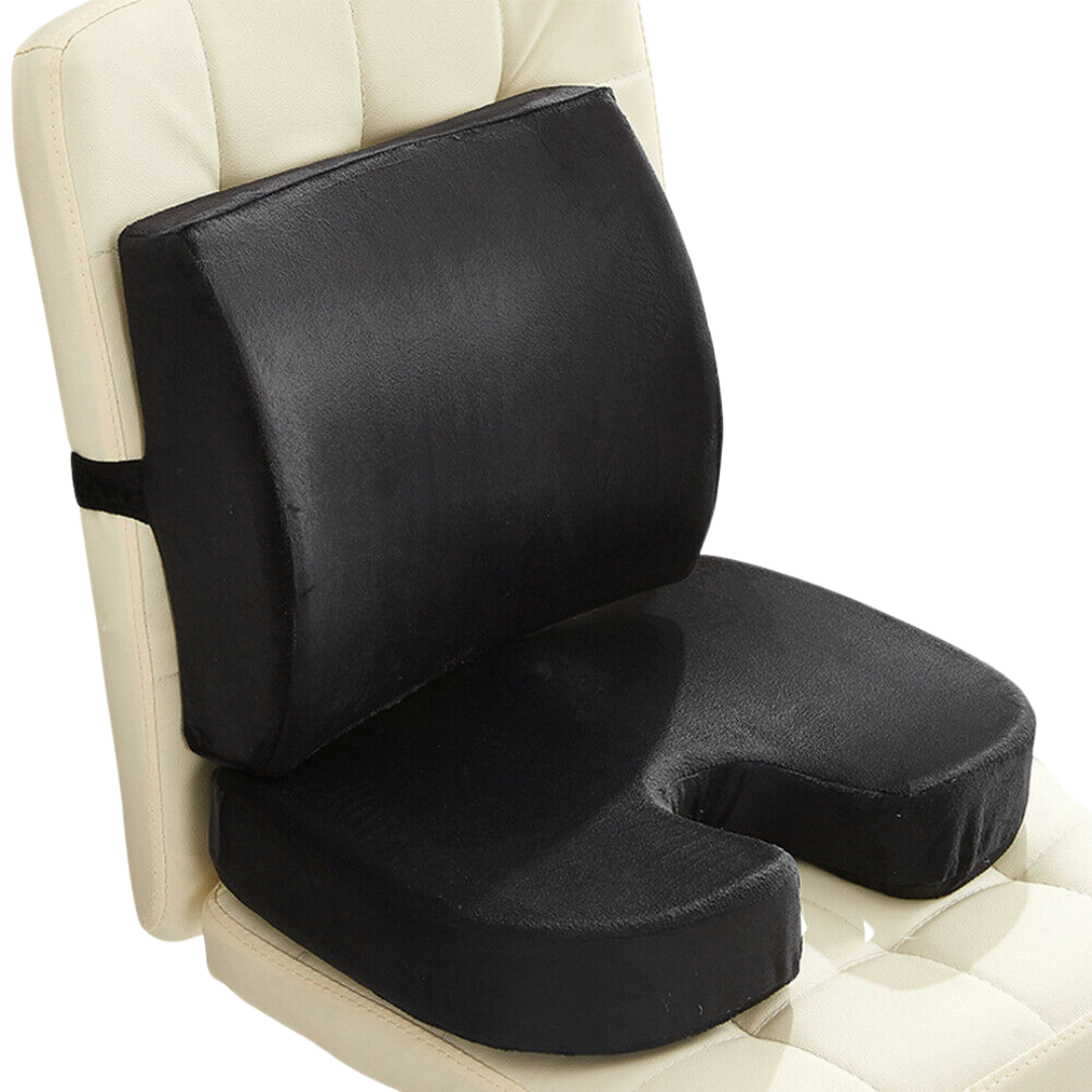 Memory Foam Seat and Back Cushion Set with Cooling Gel Layer and Mesh Cover | Cooler Seating for Long Hours | Seat Cushions