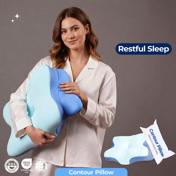 Ultra Cooling Memory Foam Contour Pillow with Breathable Cover | Cool, Steady Support for Sleepers | Bed Pillows