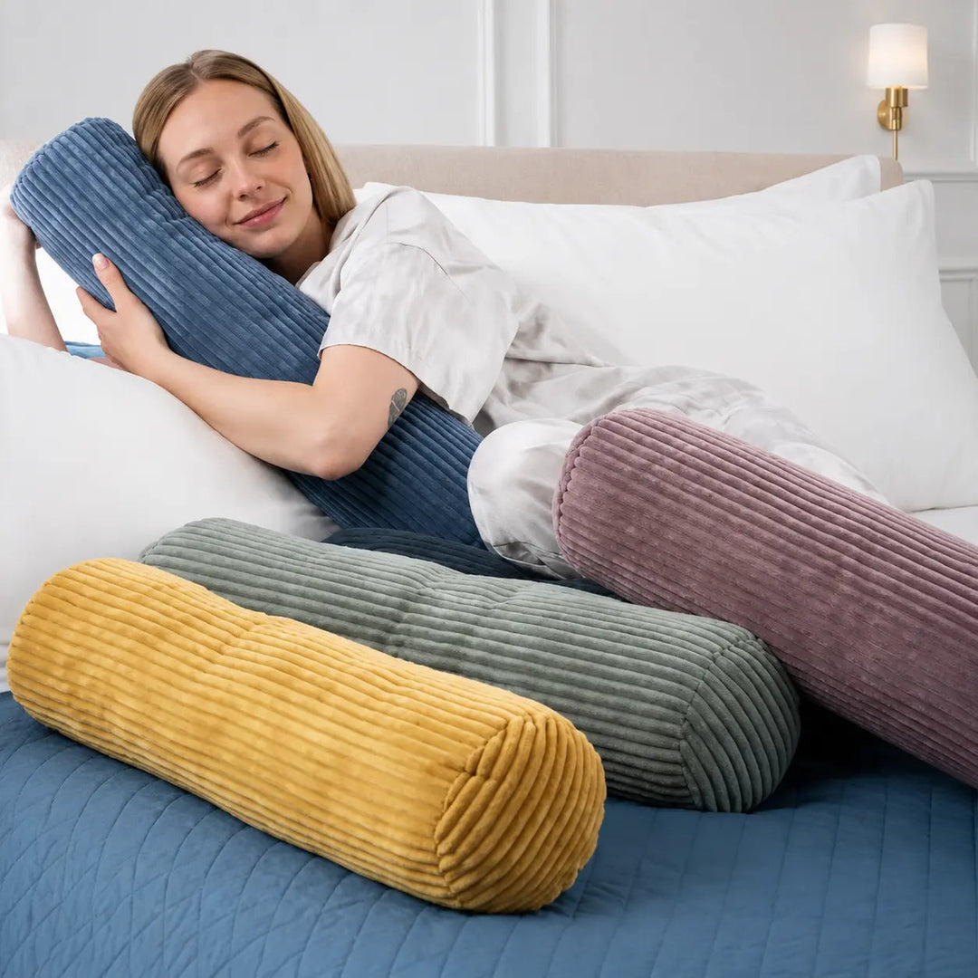 Supportive Knit Bolster Cushion That Holds Its Round Shape | Firm Round Cushion for Couch or Bed | Bolster Pillows