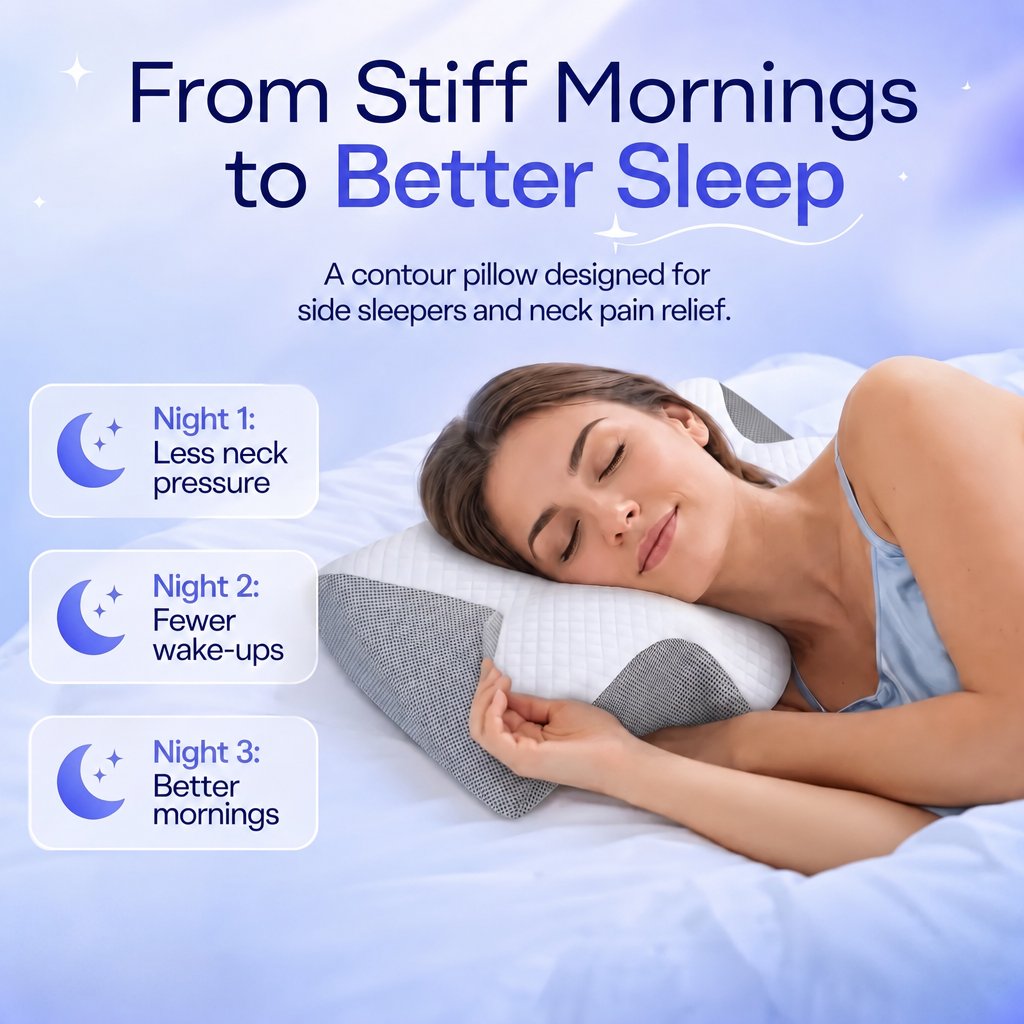 Ergonomic Slow-Rebound Memory Foam Contour Pillow with Cooling Cover | Contour That Follows Your Neck | Bed Pillows
