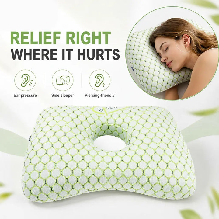 Ear Piercing Donut Pillow with Center Ear Hole for Side Sleepers | Pressure-Free Space for Your Ear | Bed Pillows