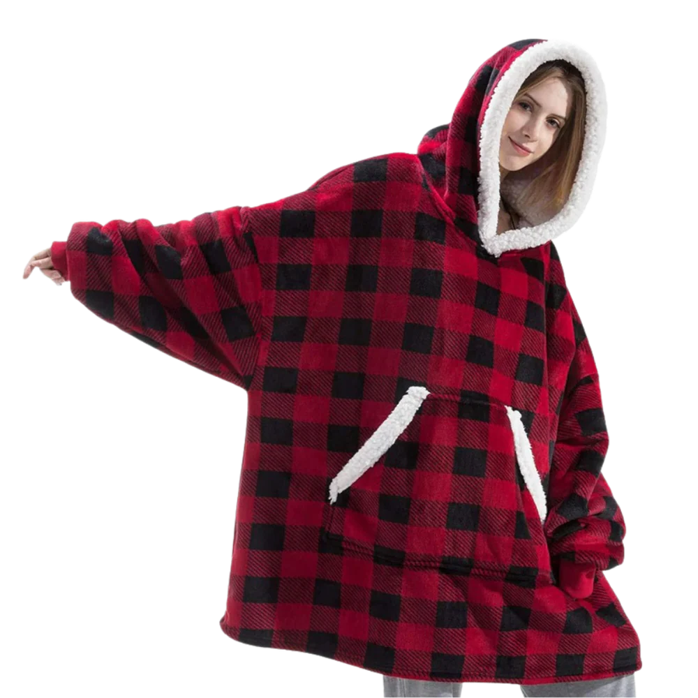 Giant Plaid Blanket Hoodie in Flannel and Sherpa, One Size Fits Everyone | Giant Flannel and Sherpa Hoodie | Wearable Blankets