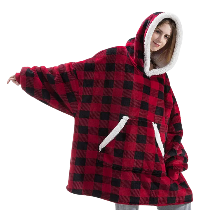 Giant Plaid Blanket Hoodie in Flannel and Sherpa, One Size Fits Everyone | Giant Flannel and Sherpa Hoodie | Wearable Blankets