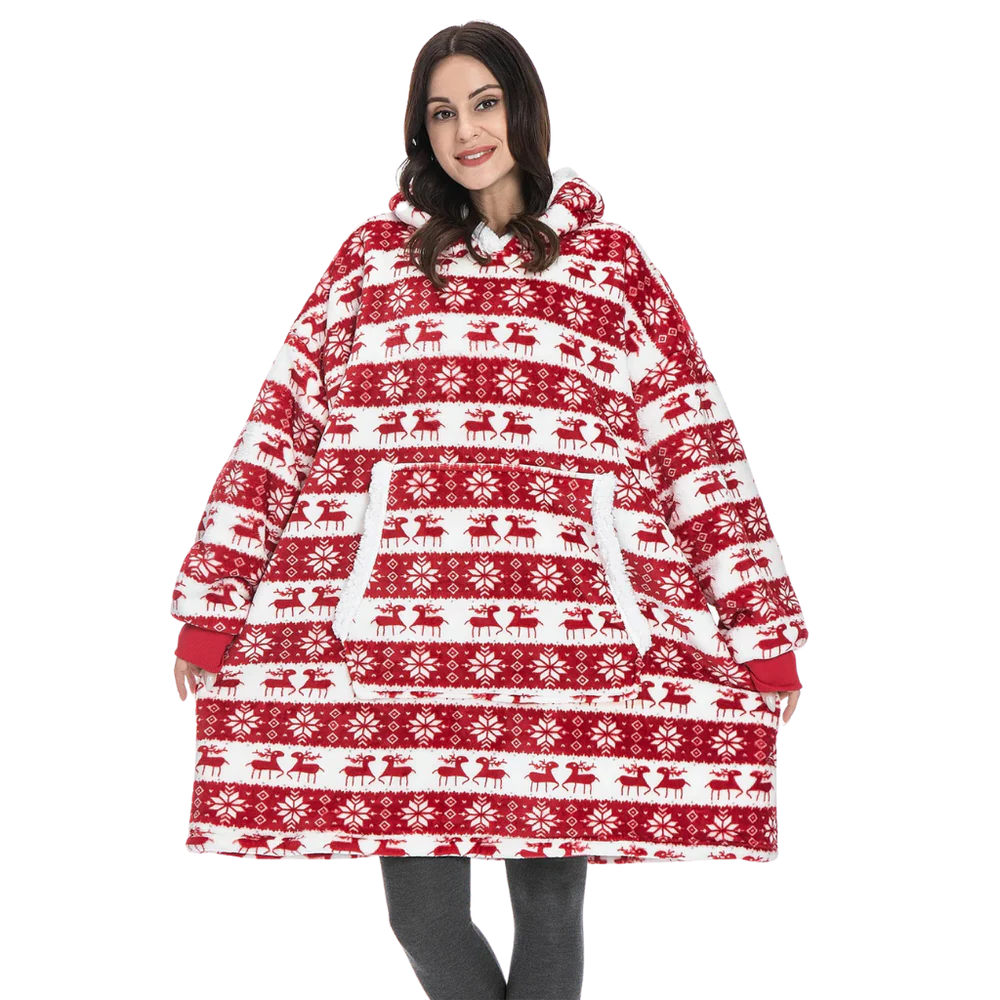 Giant Plaid Blanket Hoodie in Flannel and Sherpa, One Size Fits Everyone | Giant Flannel and Sherpa Hoodie | Wearable Blankets
