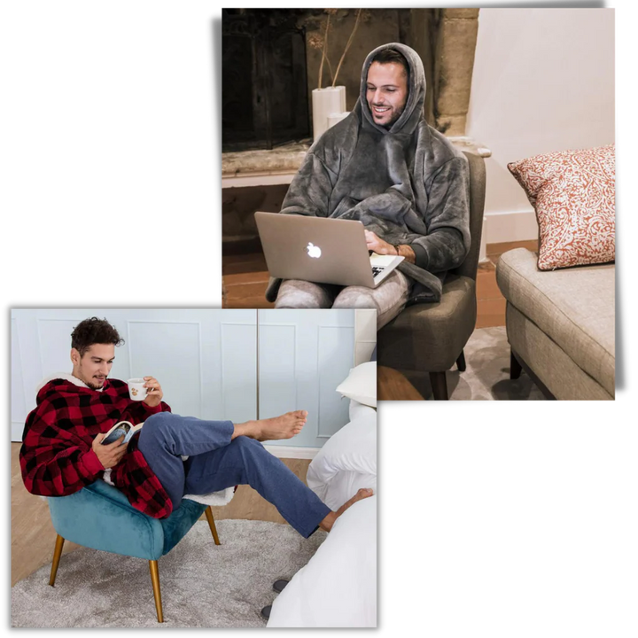 Giant Plaid Blanket Hoodie in Flannel and Sherpa, One Size Fits Everyone | Giant Flannel and Sherpa Hoodie | Wearable Blankets