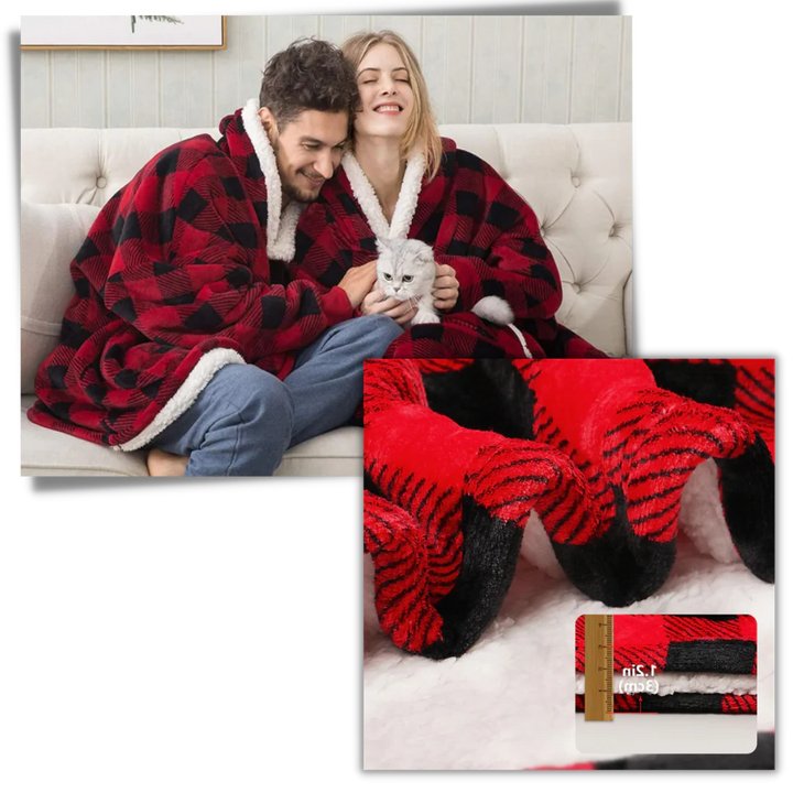 Giant Plaid Blanket Hoodie in Flannel and Sherpa, One Size Fits Everyone | Giant Flannel and Sherpa Hoodie | Wearable Blankets