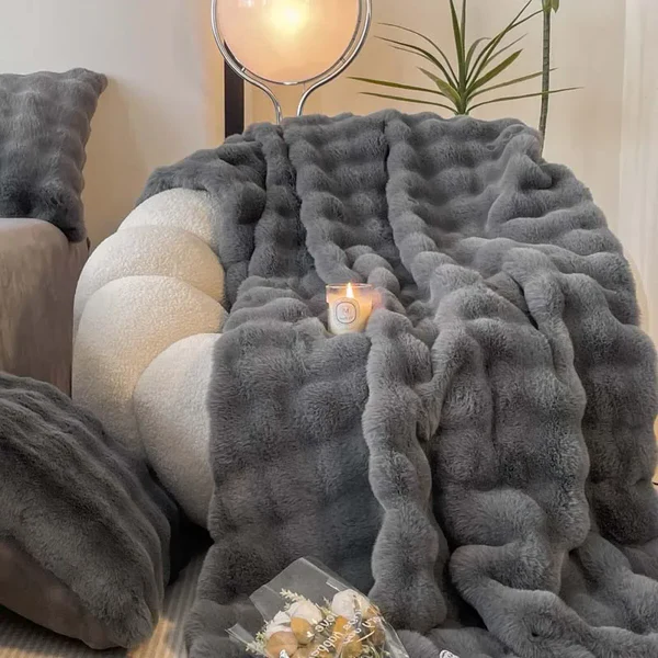 Winter Rabbit Faux Fur Throw Blanket, Double-Lined and Ultra Soft in Six Colours | Cloud-Soft Double-Lined Faux Fur | Throw Blankets