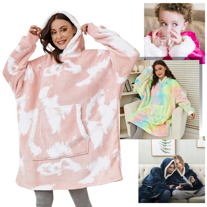 Giant Plaid Blanket Hoodie in Flannel and Sherpa, One Size Fits Everyone | Giant Flannel and Sherpa Hoodie | Wearable Blankets