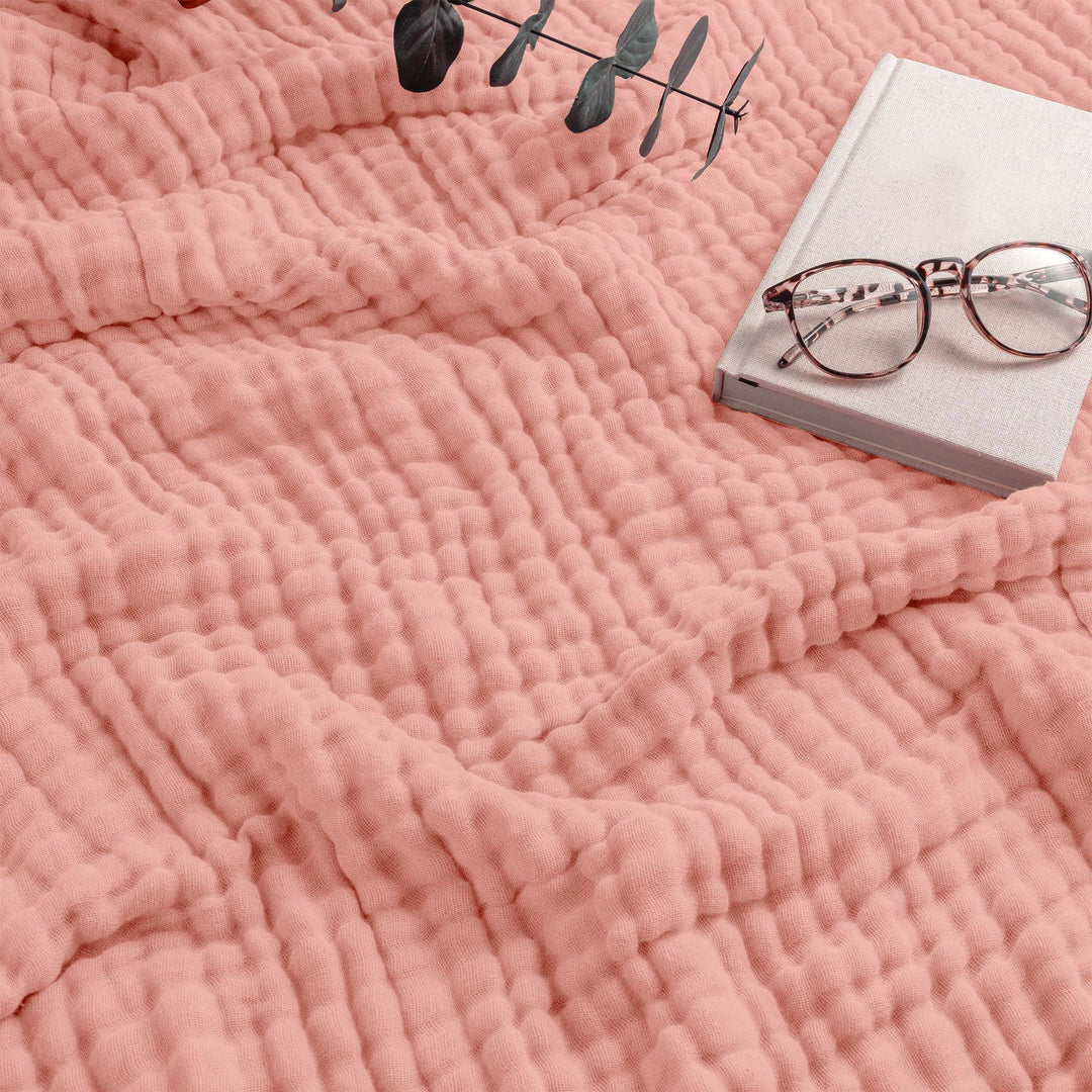Cotton Muslin Boho Throw Blanket with Six Layer Weave | Breathable Everyday Softness | Throw Blankets