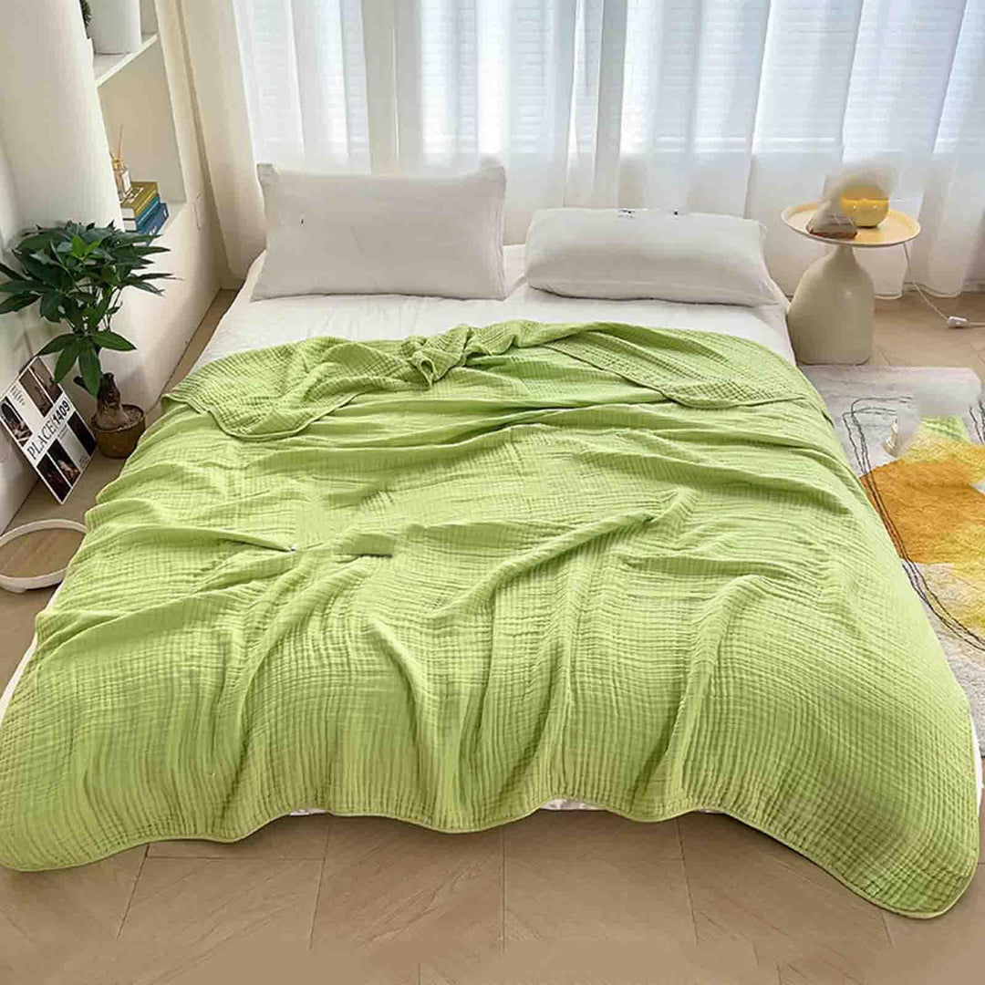 Cotton Muslin Boho Throw Blanket with Six Layer Weave | Breathable Everyday Softness | Throw Blankets