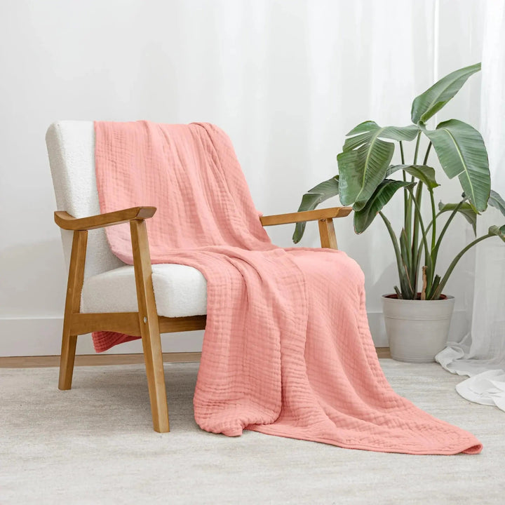 Cotton Muslin Boho Throw Blanket with Six Layer Weave | Breathable Everyday Softness | Throw Blankets