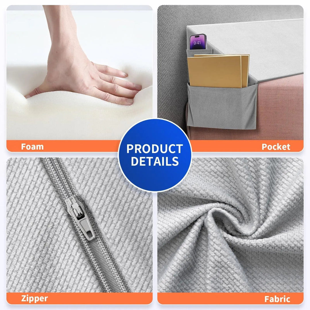 Bed Wedge Gap Filler Pillow with Silicone Grip and Pockets | Close the Bed Gap | Wedge Pillows