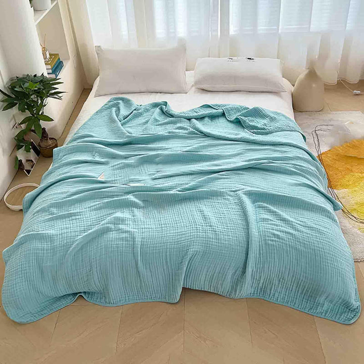 Cotton Muslin Boho Throw Blanket with Six Layer Weave | Breathable Everyday Softness | Throw Blankets