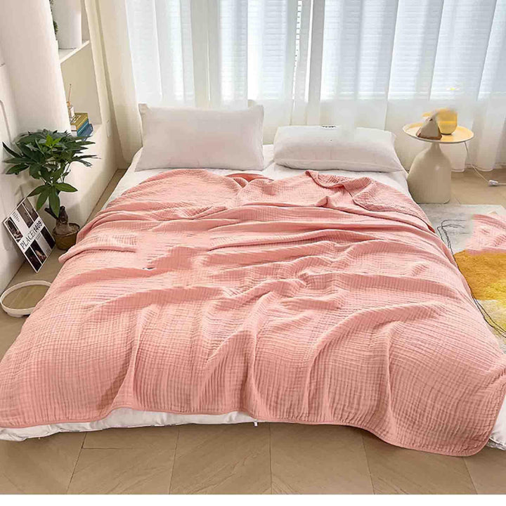 Cotton Muslin Boho Throw Blanket with Six Layer Weave | Breathable Everyday Softness | Throw Blankets
