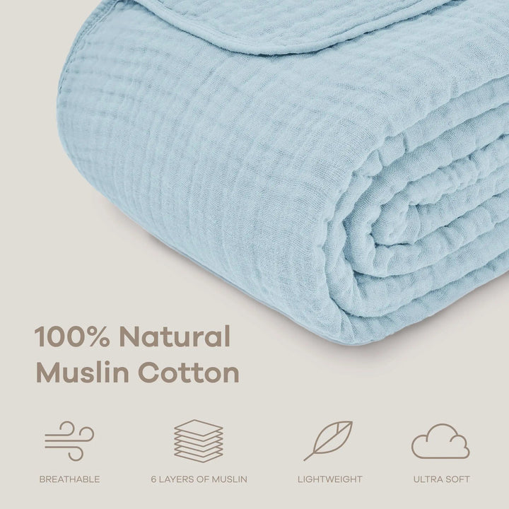 Cotton Muslin Boho Throw Blanket with Six Layer Weave | Breathable Everyday Softness | Throw Blankets