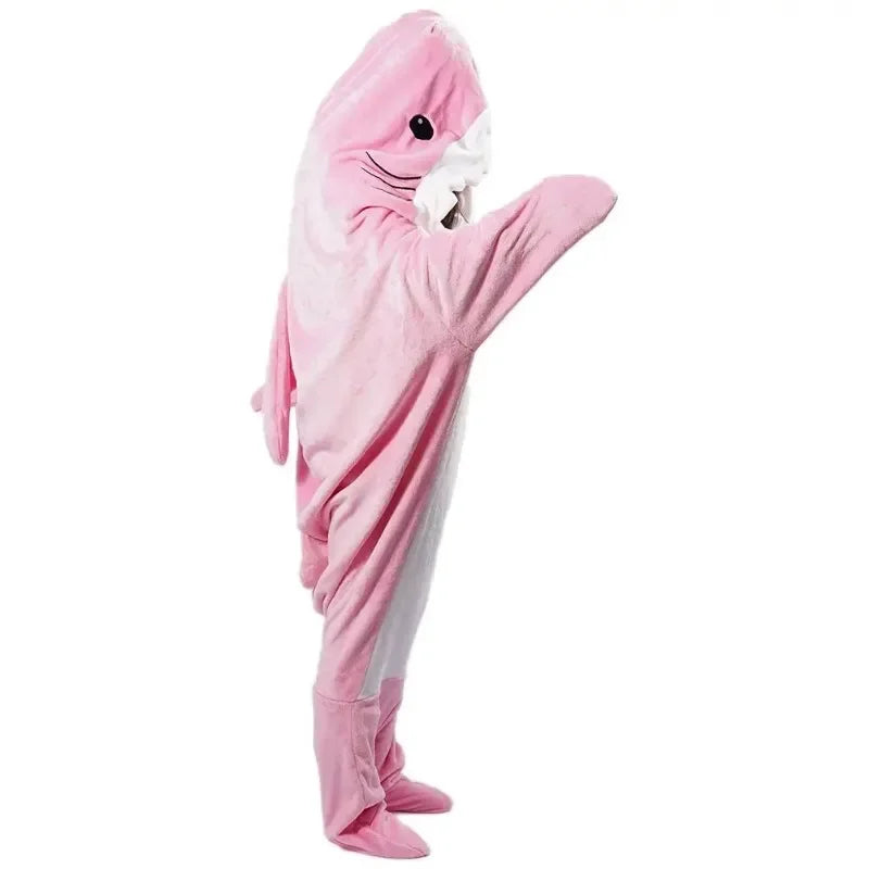 Soft Flannel Shark Hoodie Blanket with Shark Design Wrapping Legs and Feet | Shark Hoodie Blanket in Soft Flannel | Wearable Blankets