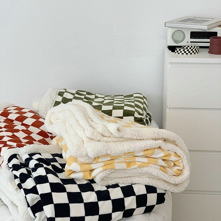 Thick Plush Checkerboard Throw Blanket in Black Green Yellow Red | Thick Checkerboard Plush Warmth | Throw Blankets