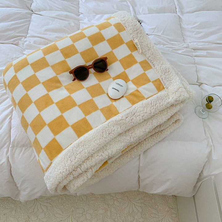 Thick Plush Checkerboard Throw Blanket in Black Green Yellow Red | Thick Checkerboard Plush Warmth | Throw Blankets