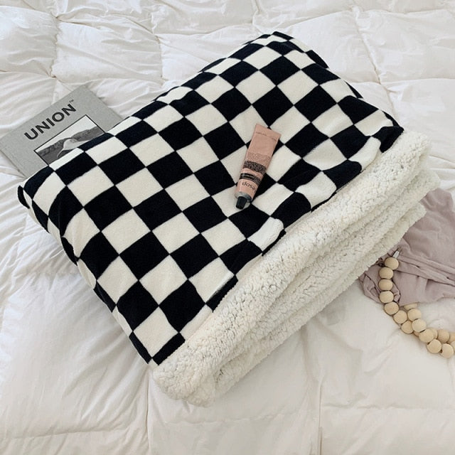 Thick Plush Checkerboard Throw Blanket in Black Green Yellow Red | Thick Checkerboard Plush Warmth | Throw Blankets