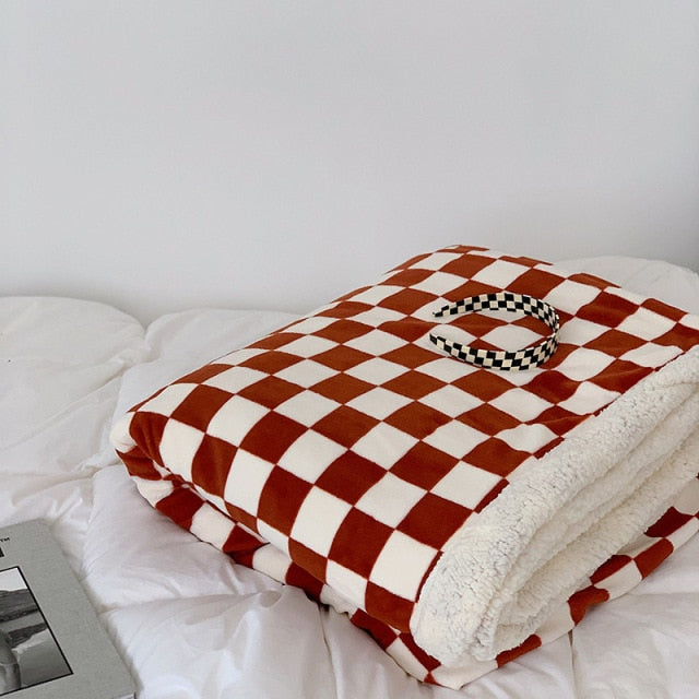 Thick Plush Checkerboard Throw Blanket in Black Green Yellow Red | Thick Checkerboard Plush Warmth | Throw Blankets