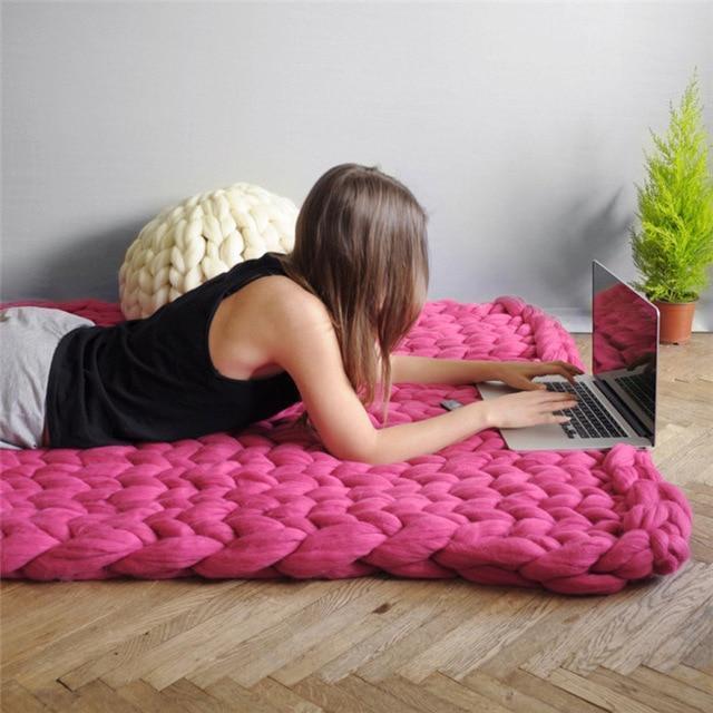 Handmade Chunky Knit Blanket, Super Soft and Warm, 80 x 100 cm | Artisan Chunky Knit in Earthy Colours | Throw Blankets