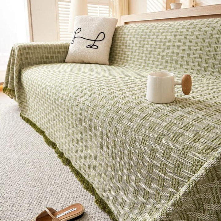 Quilted Geometric Sofa Cover with Tassels, Brushed Microfiber | Brushed Quilted Geometric Sofa Cover | Sofa Covers
