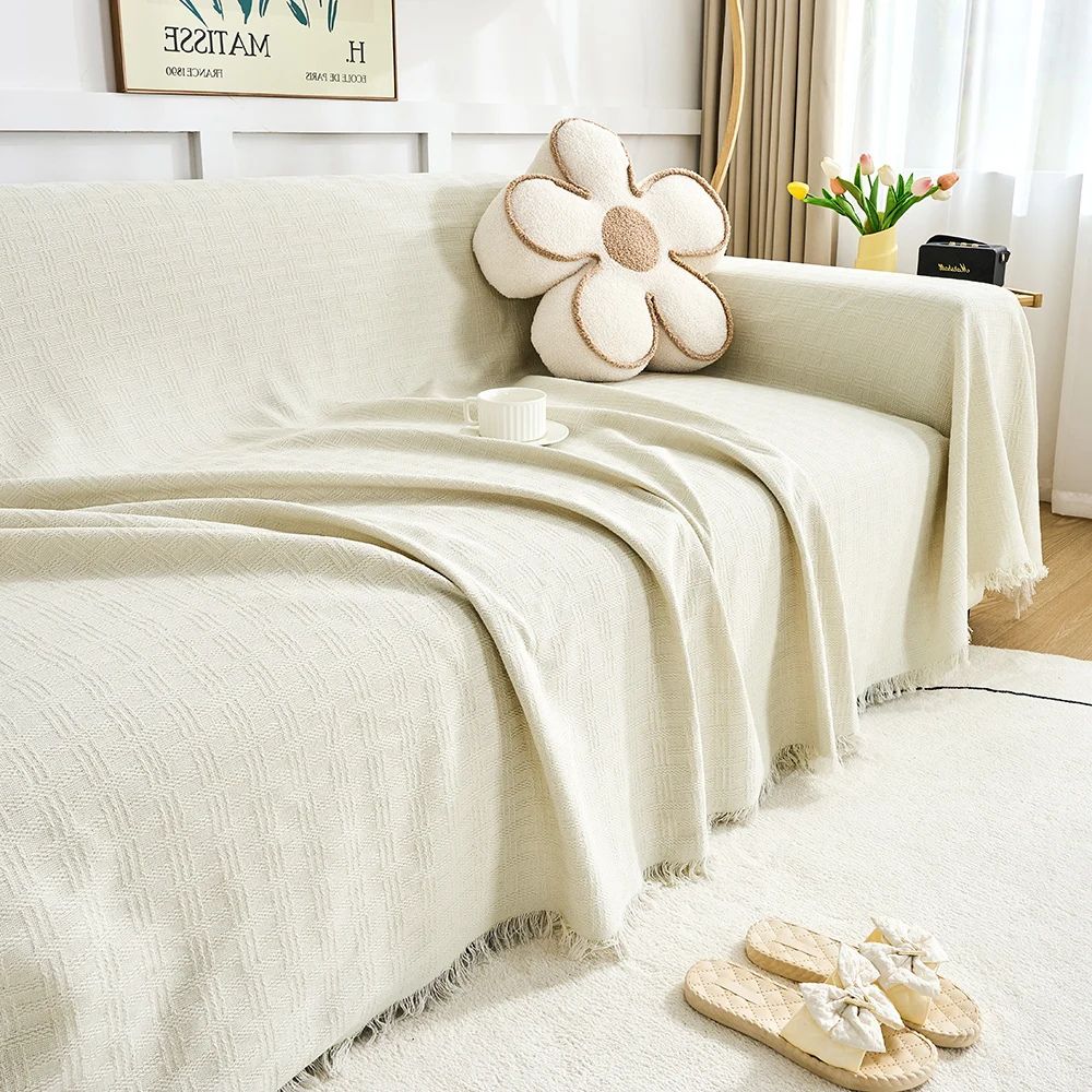 Quilted Geometric Sofa Cover with Tassels, Brushed Microfiber | Brushed Quilted Geometric Sofa Cover | Sofa Covers