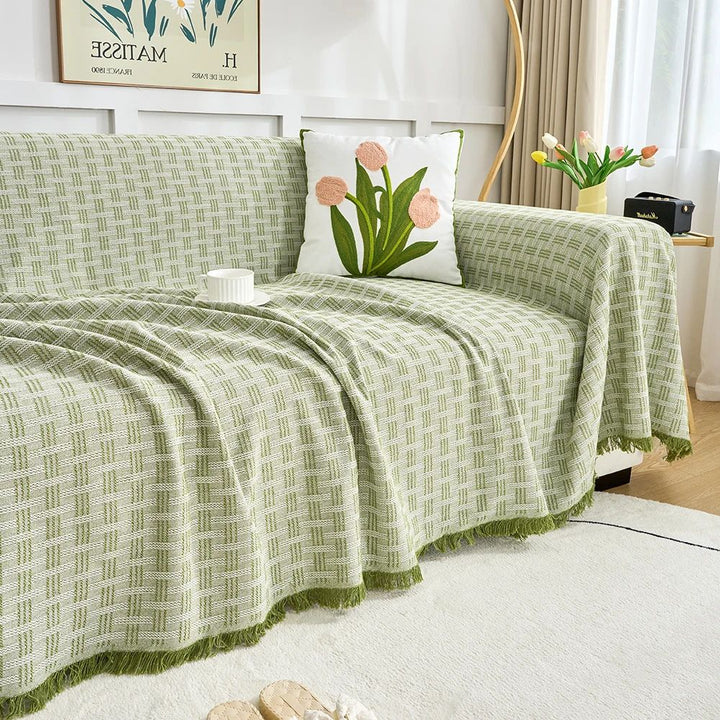 Quilted Geometric Sofa Cover with Tassels, Brushed Microfiber | Brushed Quilted Geometric Sofa Cover | Sofa Covers