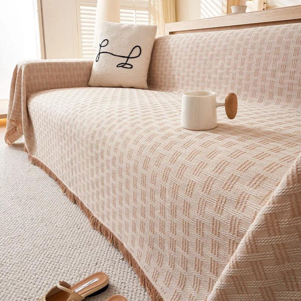 Quilted Geometric Sofa Cover with Tassels, Brushed Microfiber | Brushed Quilted Geometric Sofa Cover | Sofa Covers