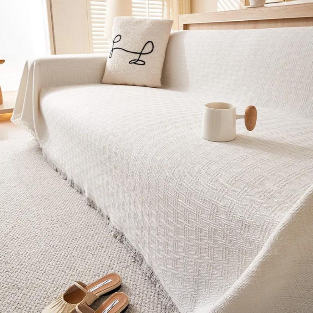 Quilted Geometric Sofa Cover with Tassels, Brushed Microfiber | Brushed Quilted Geometric Sofa Cover | Sofa Covers