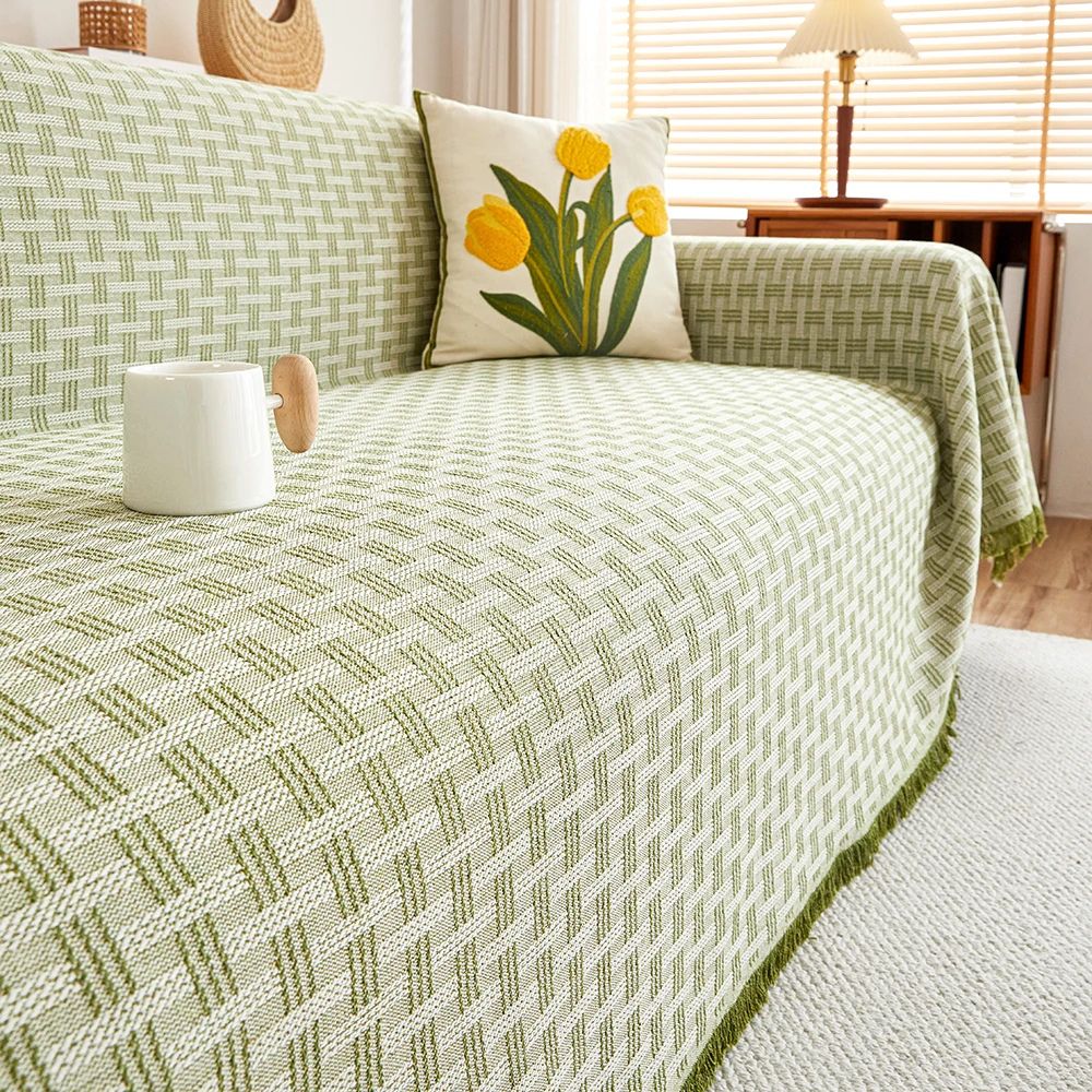 Quilted Geometric Sofa Cover with Tassels, Brushed Microfiber | Brushed Quilted Geometric Sofa Cover | Sofa Covers