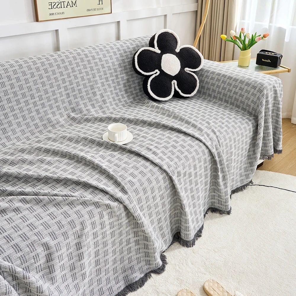 Quilted Geometric Sofa Cover with Tassels, Brushed Microfiber | Brushed Quilted Geometric Sofa Cover | Sofa Covers