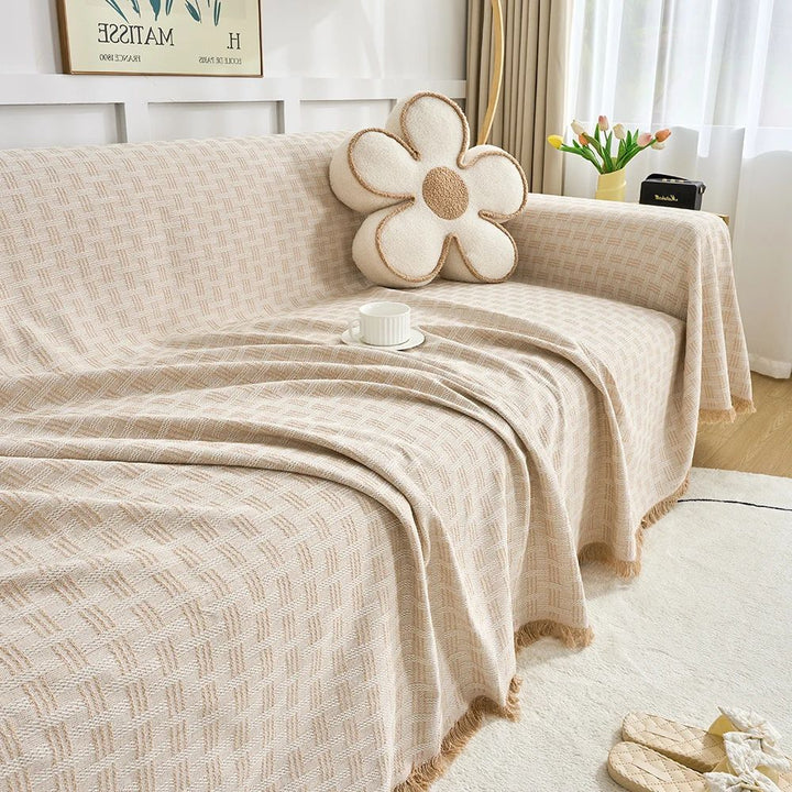 Quilted Geometric Sofa Cover with Tassels, Brushed Microfiber | Brushed Quilted Geometric Sofa Cover | Sofa Covers