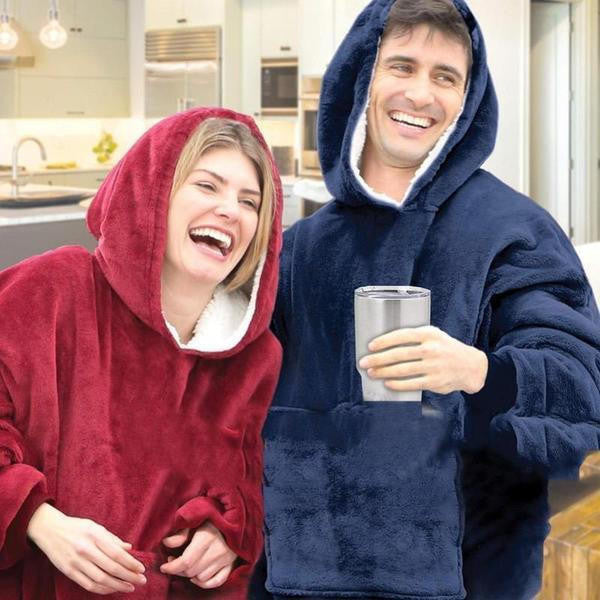 Fleece-Lined Blanket Sweater with Giant Hood, Wide Sleeves and Front Pocket | Roomy Blanket Sweater with Hood | Wearable Blankets
