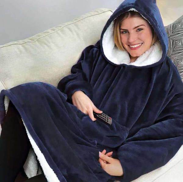 Fleece-Lined Blanket Sweater with Giant Hood, Wide Sleeves and Front Pocket | Roomy Blanket Sweater with Hood | Wearable Blankets