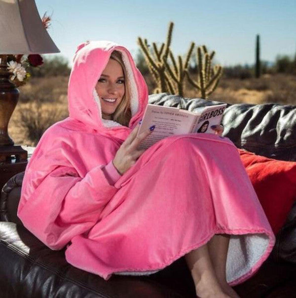 Fleece-Lined Blanket Sweater with Giant Hood, Wide Sleeves and Front Pocket | Roomy Blanket Sweater with Hood | Wearable Blankets