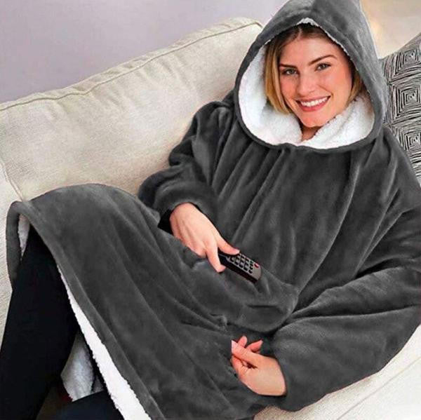 Fleece-Lined Blanket Sweater with Giant Hood, Wide Sleeves and Front Pocket | Roomy Blanket Sweater with Hood | Wearable Blankets