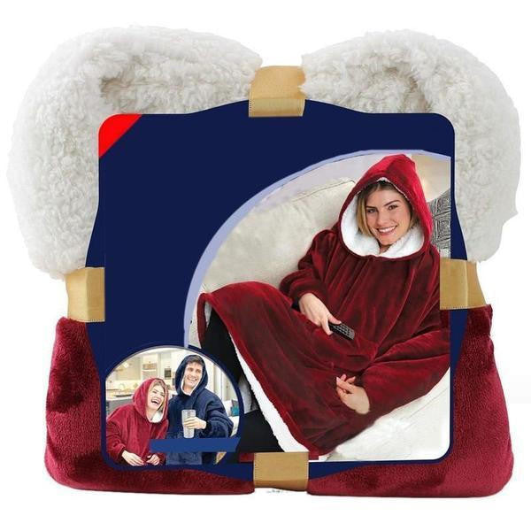 Fleece-Lined Blanket Sweater with Giant Hood, Wide Sleeves and Front Pocket | Roomy Blanket Sweater with Hood | Wearable Blankets